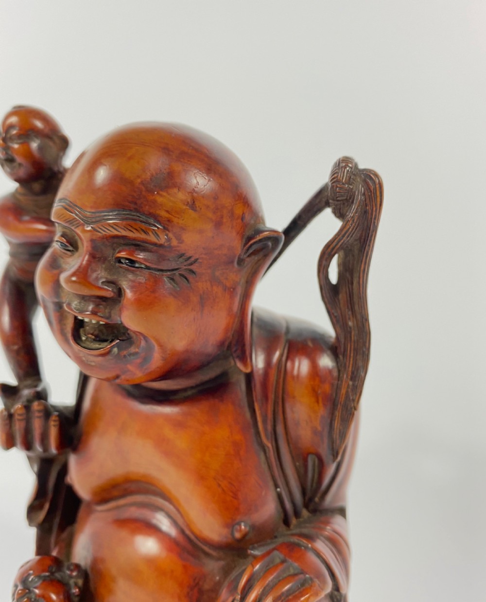 Chinese carved Buddha & HeHe Erxian twins. Qing Dynasty. View VIII