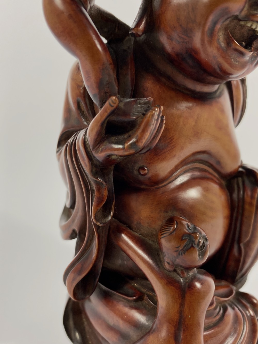 Chinese carved Buddha & HeHe Erxian twins. Qing Dynasty. View XI