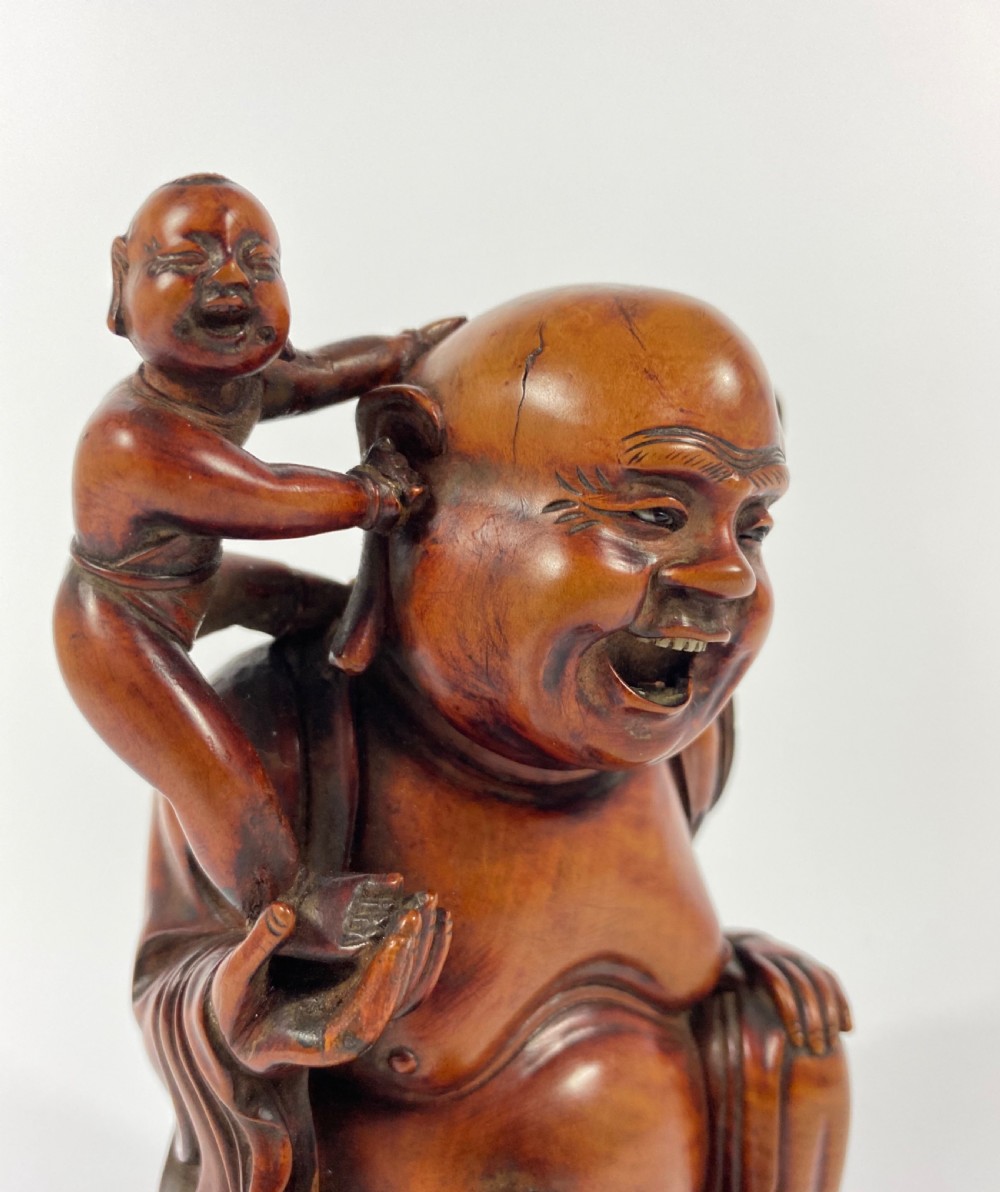 Chinese carved Buddha & HeHe Erxian twins. Qing Dynasty. View XII