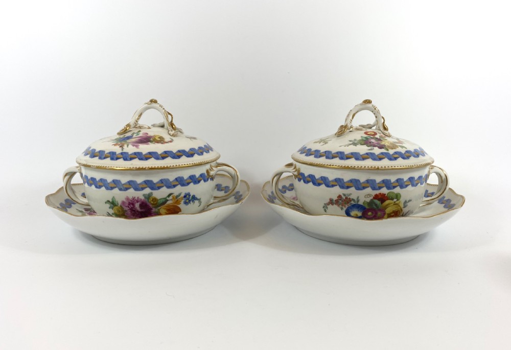 Pair Meissen porcelain ecuelle, covers, and stands. Marcollini Period, c. 1790. View II