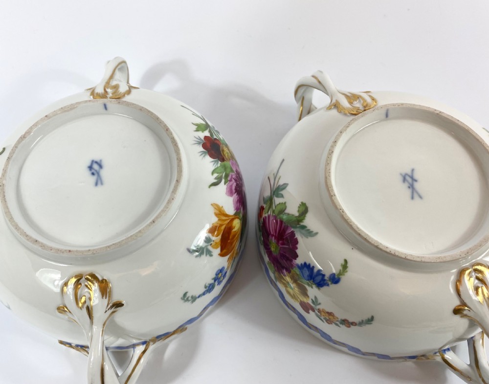 Pair Meissen porcelain ecuelle, covers, and stands. Marcollini Period, c. 1790. View XIII
