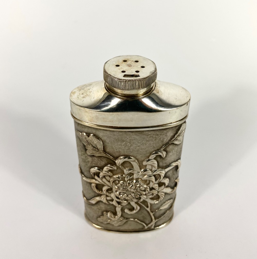 Chinese silver talcum powder dispenser, Luen Wo, Shanghai, c. 1900. View III