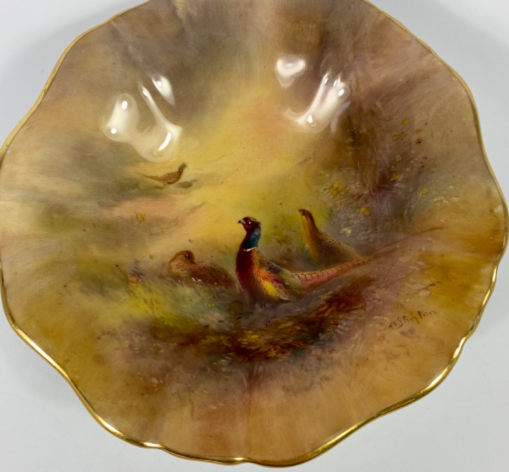 Royal Worcester porcelain dish. Pheasants. James Stinton, d. 1936. View III