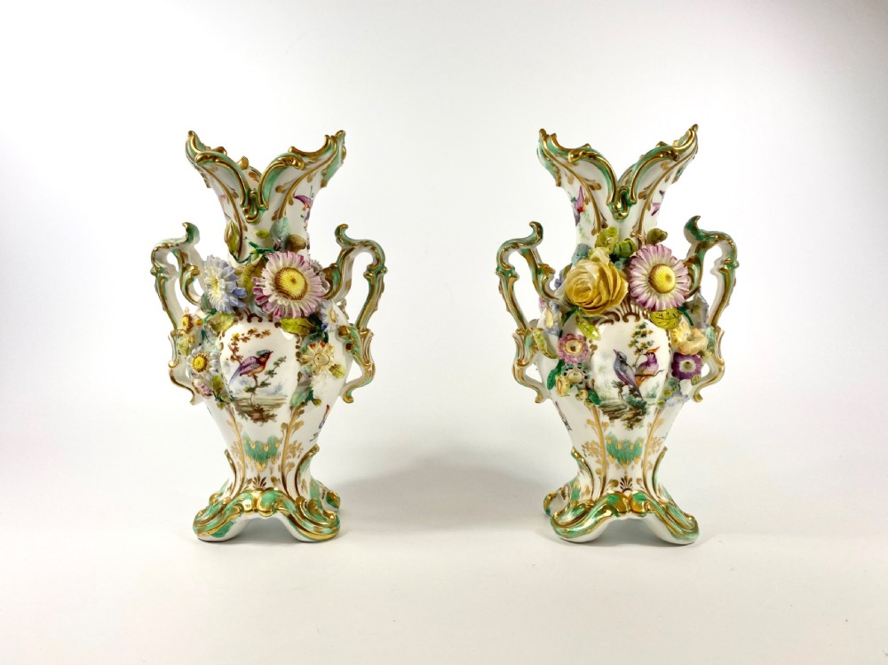 Pair Coalbrookdale encrusted vases, c. 1830.