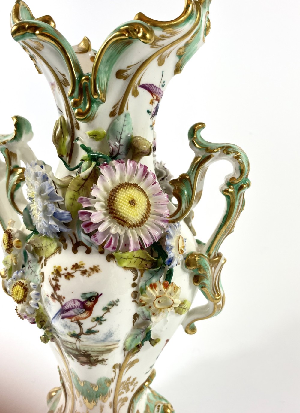 Pair Coalbrookdale encrusted vases, c. 1830. View V