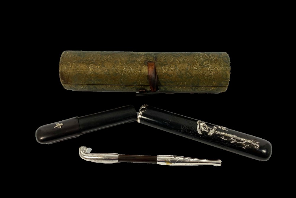 Japanese kiseru, and case, Isobe Shousei, Meiji Period.