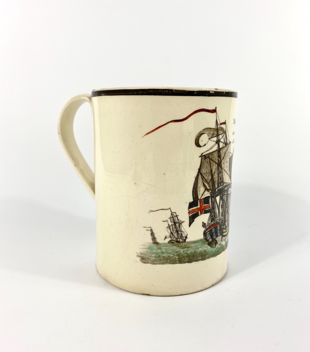 English creamware ‘Success to Ship Trade’ mug, c. 1790. View III