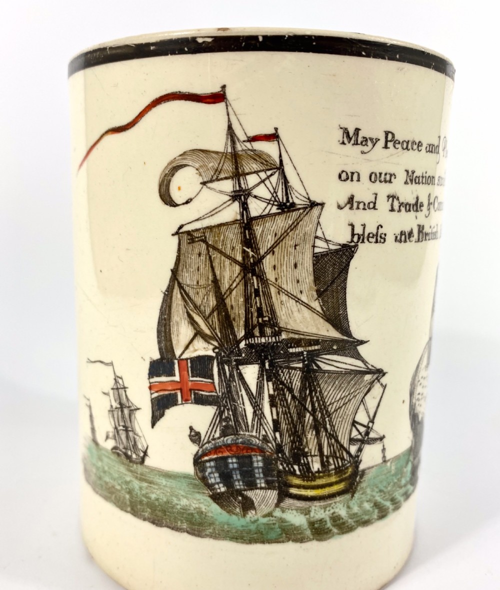 English creamware ‘Success to Ship Trade’ mug, c. 1790. View VI