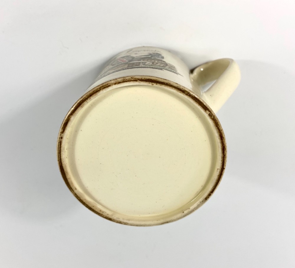 English creamware ‘Success to Ship Trade’ mug, c. 1790. View X