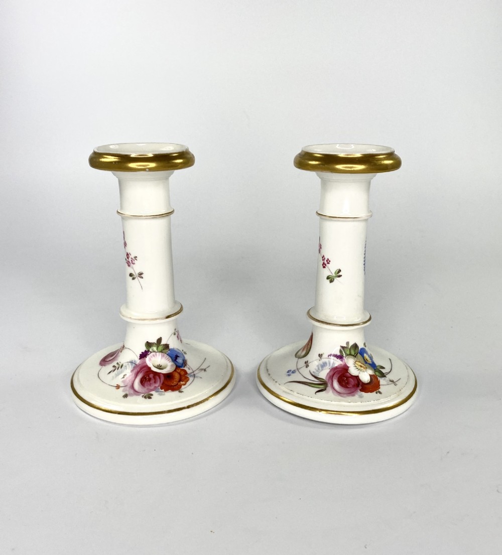 Pair Coalport porcelain candlesticks, c. 1830.