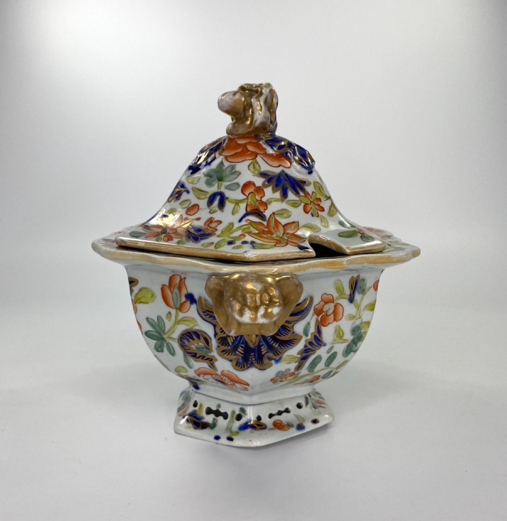Pair Masons Ironstone tureens, covers and stands, c. 1815. View X