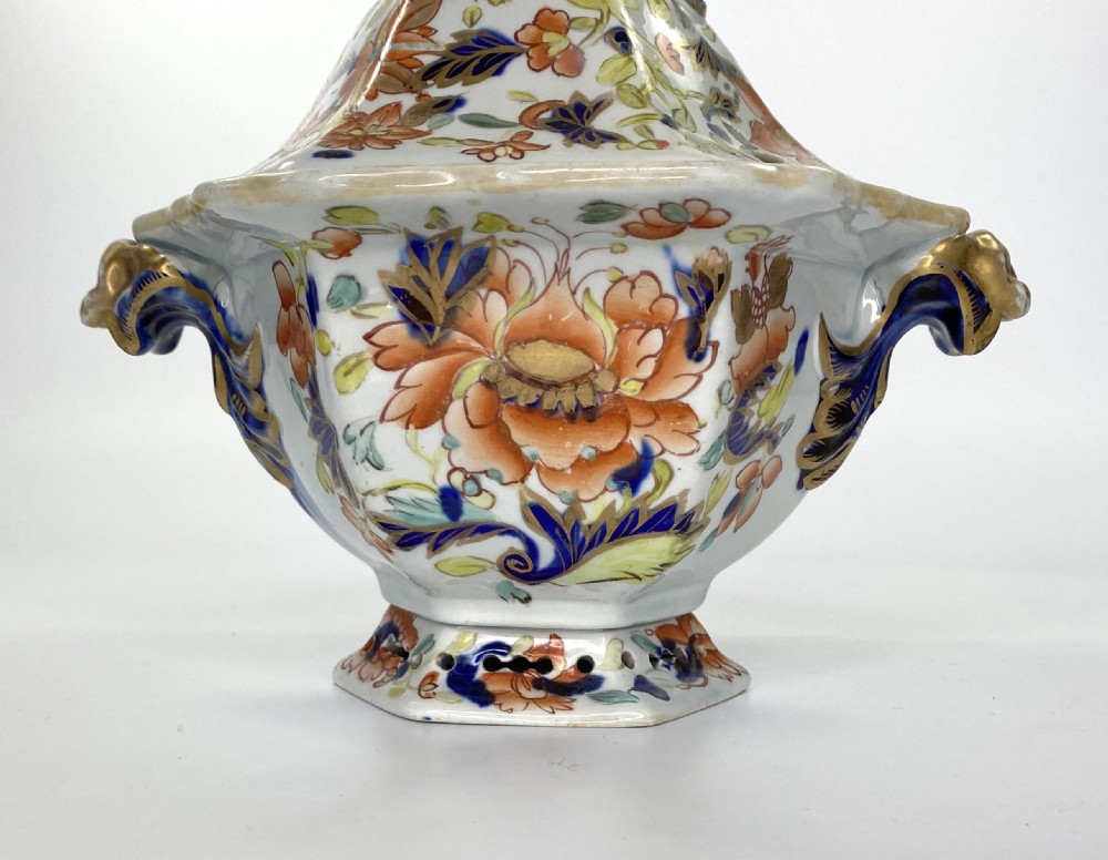 Pair Masons Ironstone tureens, covers and stands, c. 1815. View XVI