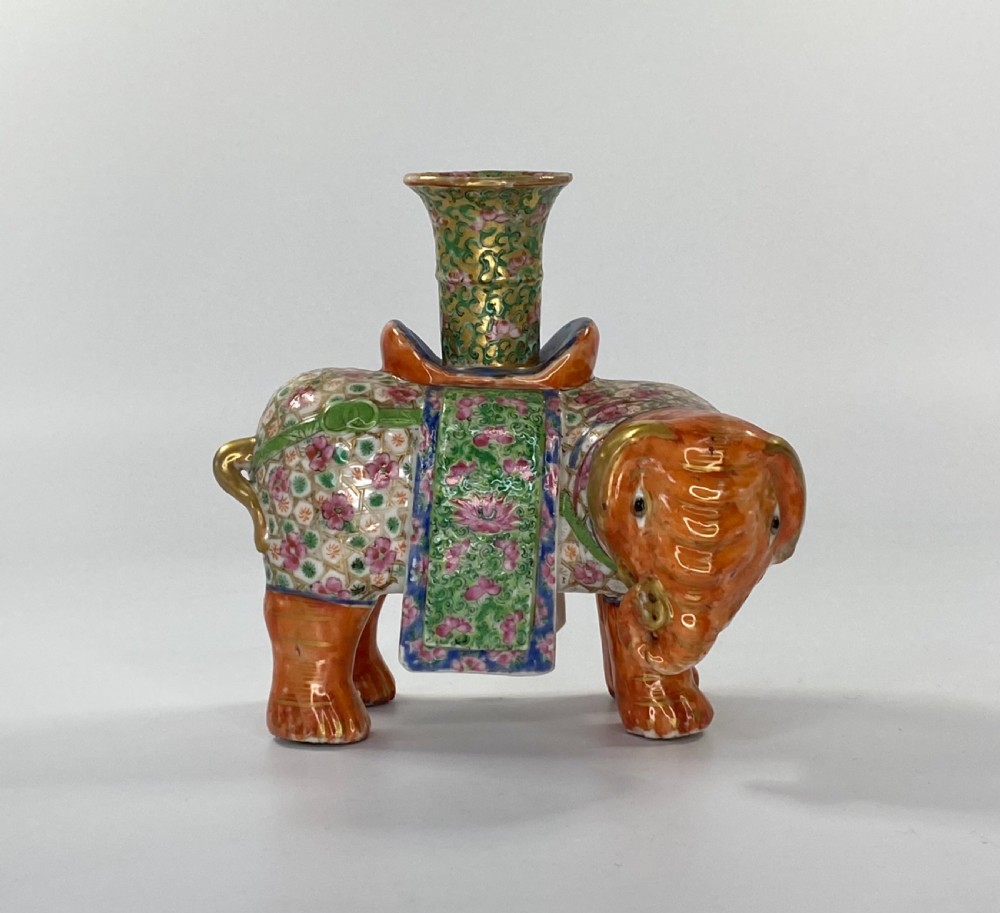 Pair Chinese porcelain elephant joss stick holders, c. 1850. Qing Dynasty. View II
