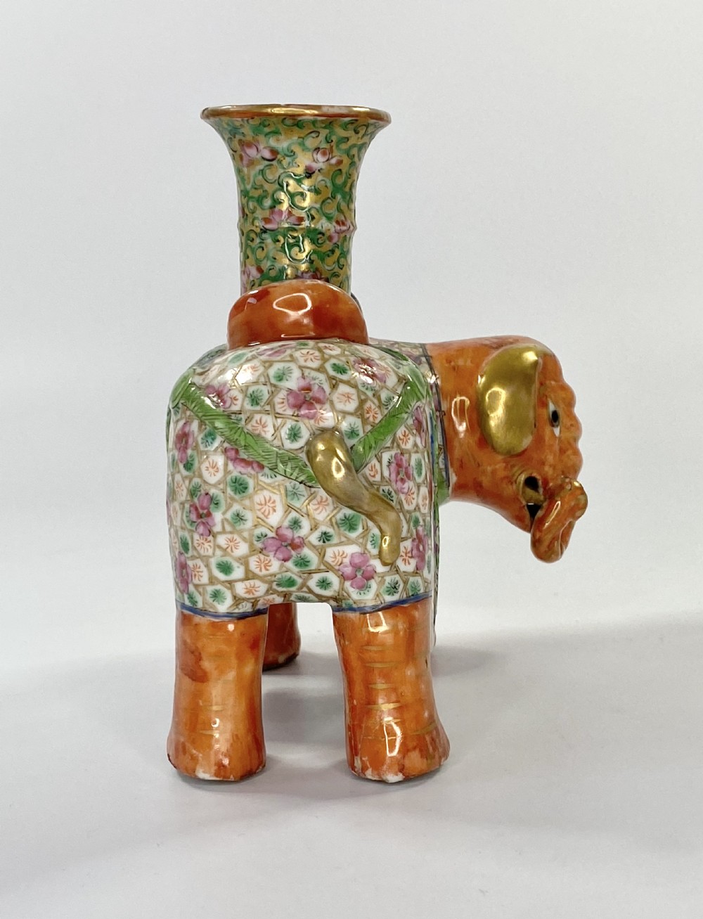 Pair Chinese porcelain elephant joss stick holders, c. 1850. Qing Dynasty. View V