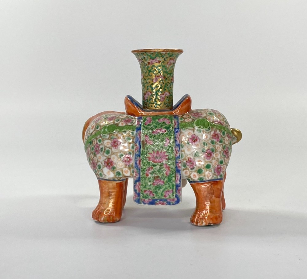 Pair Chinese porcelain elephant joss stick holders, c. 1850. Qing Dynasty. View VI