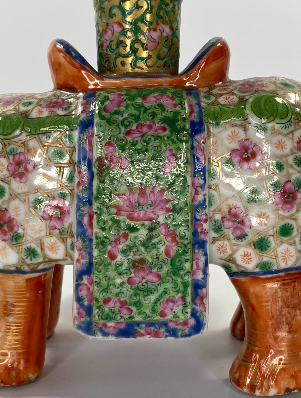 Pair Chinese porcelain elephant joss stick holders, c. 1850. Qing Dynasty. View VII