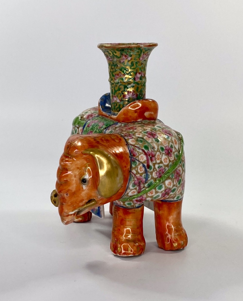 Pair Chinese porcelain elephant joss stick holders, c. 1850. Qing Dynasty. View VIII