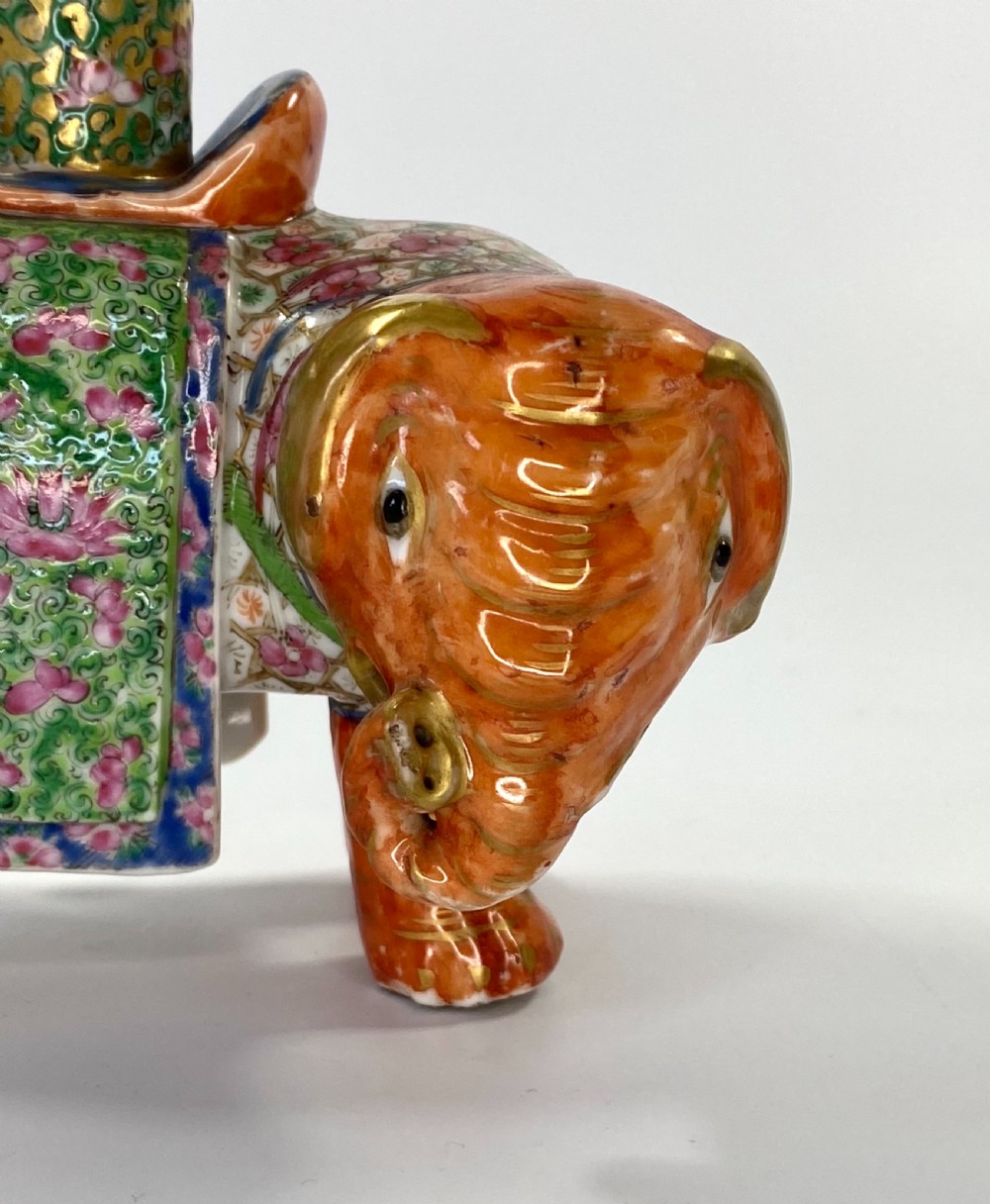 Pair Chinese porcelain elephant joss stick holders, c. 1850. Qing Dynasty. View X