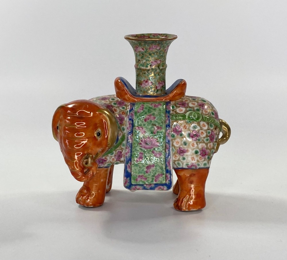 Pair Chinese porcelain elephant joss stick holders, c. 1850. Qing Dynasty. View XIII