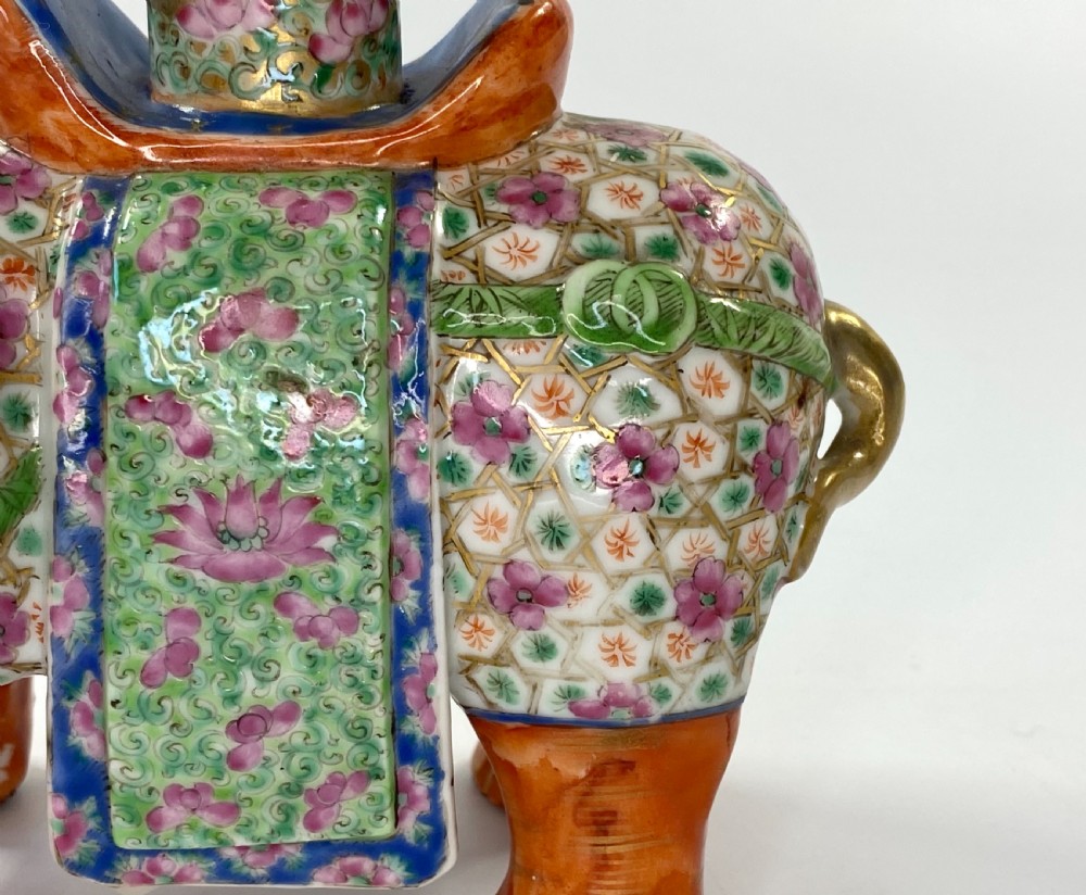 Pair Chinese porcelain elephant joss stick holders, c. 1850. Qing Dynasty. View XIV