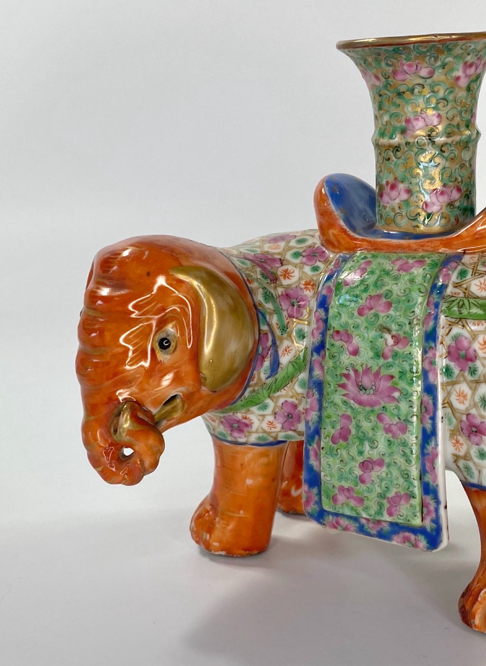 Pair Chinese porcelain elephant joss stick holders, c. 1850. Qing Dynasty. View XV