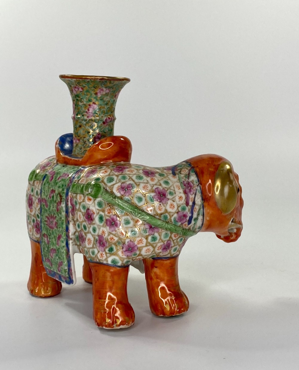 Pair Chinese porcelain elephant joss stick holders, c. 1850. Qing Dynasty. View XVI