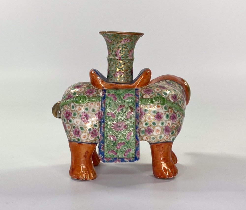Pair Chinese porcelain elephant joss stick holders, c. 1850. Qing Dynasty. View XVII