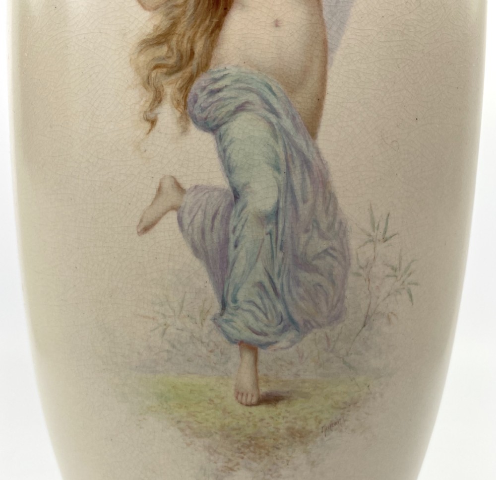 Pair Doulton Lambeth faience vases. J. P. Hewitt, c. 1885 View X