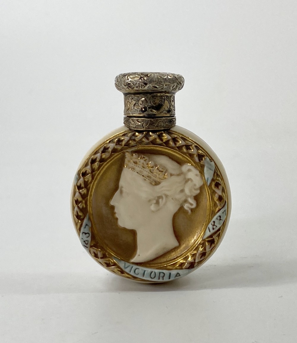 Royal Worcester scent bottle. Queen Victoria Jubille, 1887