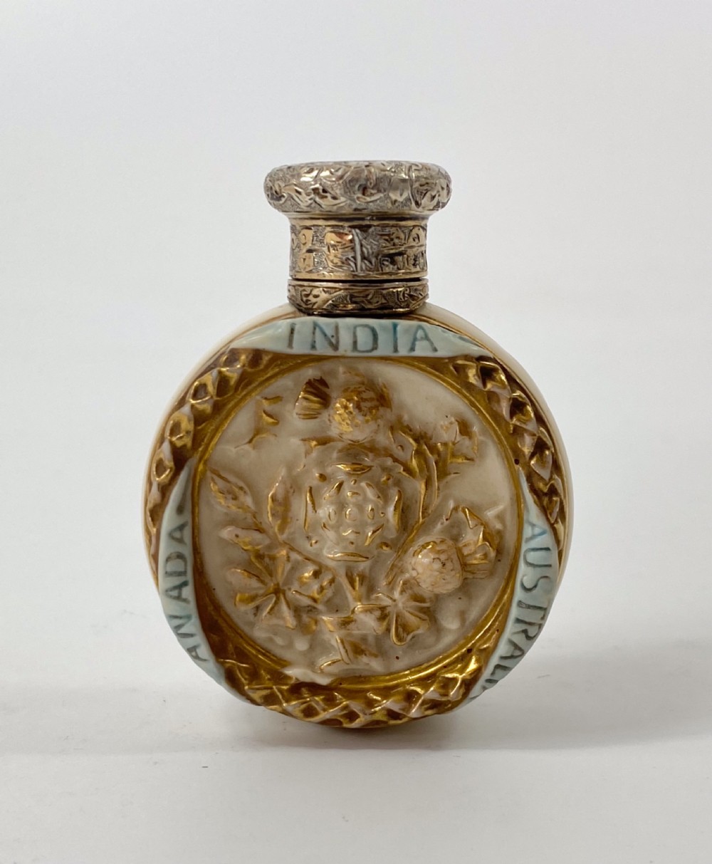 Royal Worcester scent bottle. Queen Victoria Jubille, 1887 View III