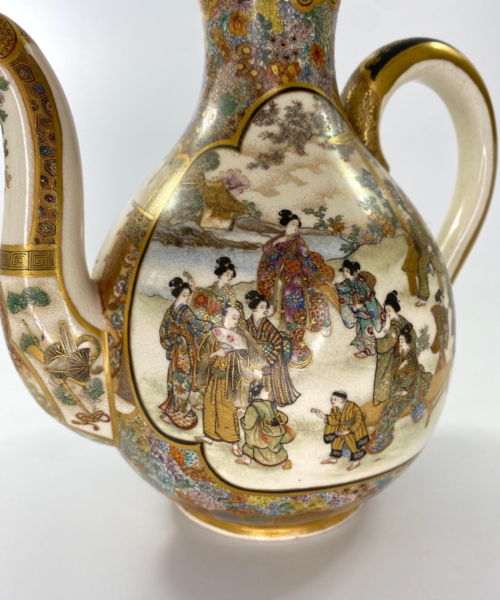 Satsuma pottery sake ewer. Ryozan Okamoto, Meiji Period. View II