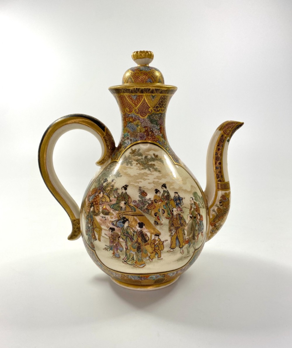 Satsuma pottery sake ewer. Ryozan Okamoto, Meiji Period. View VI
