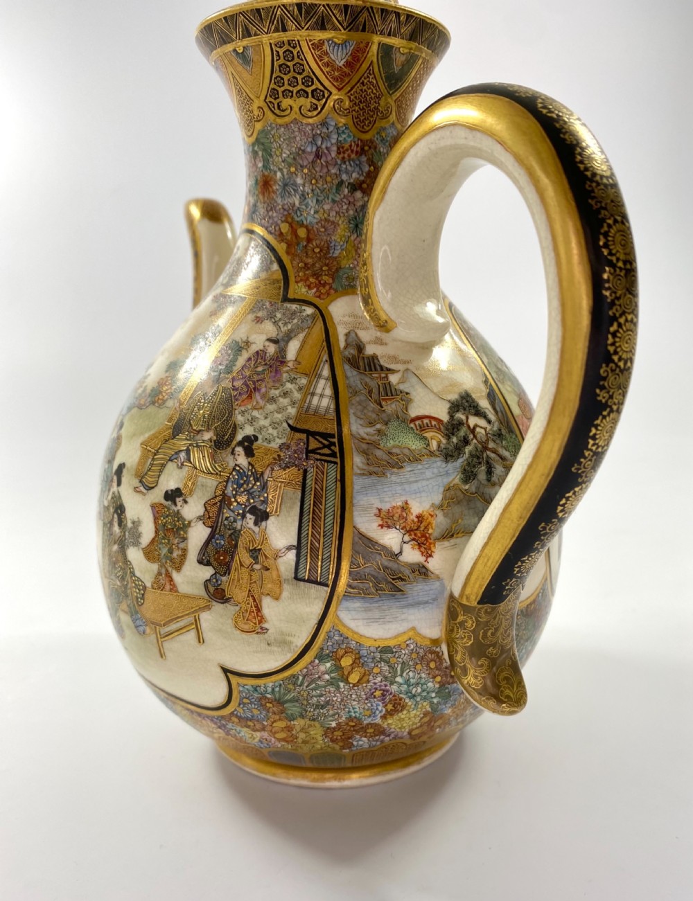 Satsuma pottery sake ewer. Ryozan Okamoto, Meiji Period. View VII