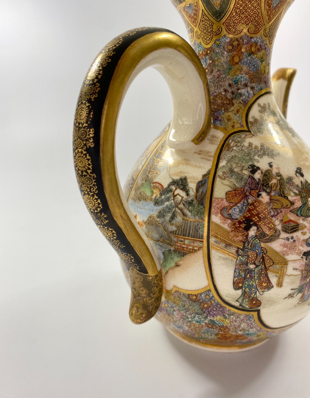 Satsuma pottery sake ewer. Ryozan Okamoto, Meiji Period. View X