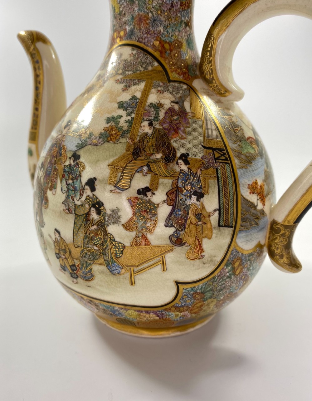 Satsuma pottery sake ewer. Ryozan Okamoto, Meiji Period. View XII