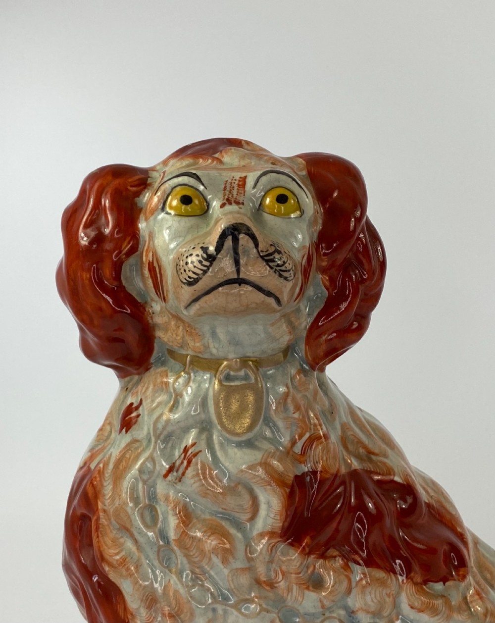 Rare pair of large Staffordshire Spaniels, c. 1840. View III