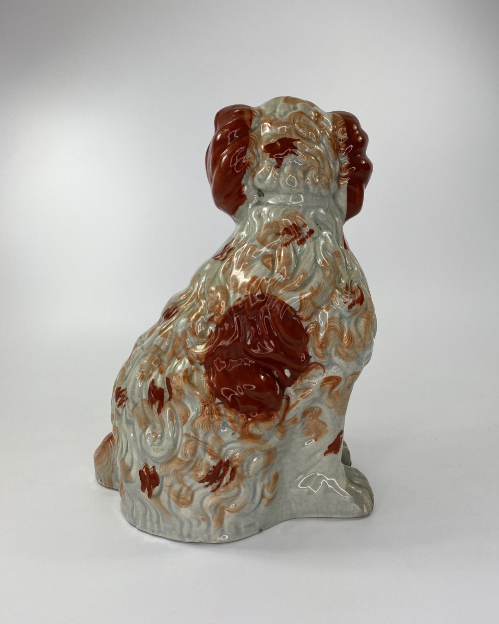 Rare pair of large Staffordshire Spaniels, c. 1840. View V