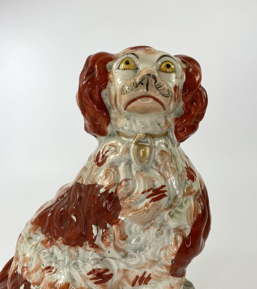 Rare pair of large Staffordshire Spaniels, c. 1840. View IX