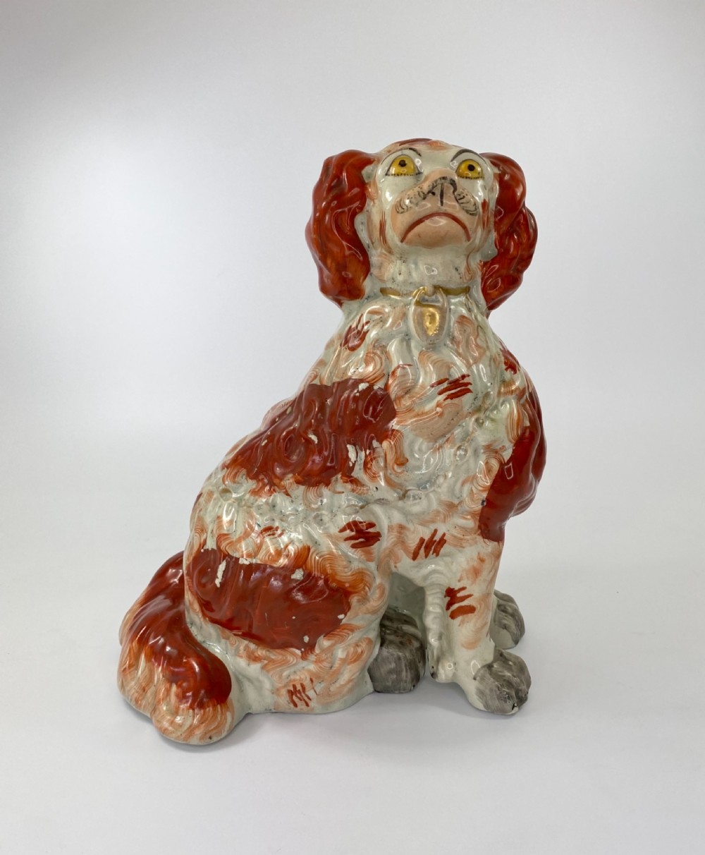 Rare pair of large Staffordshire Spaniels, c. 1840. View X