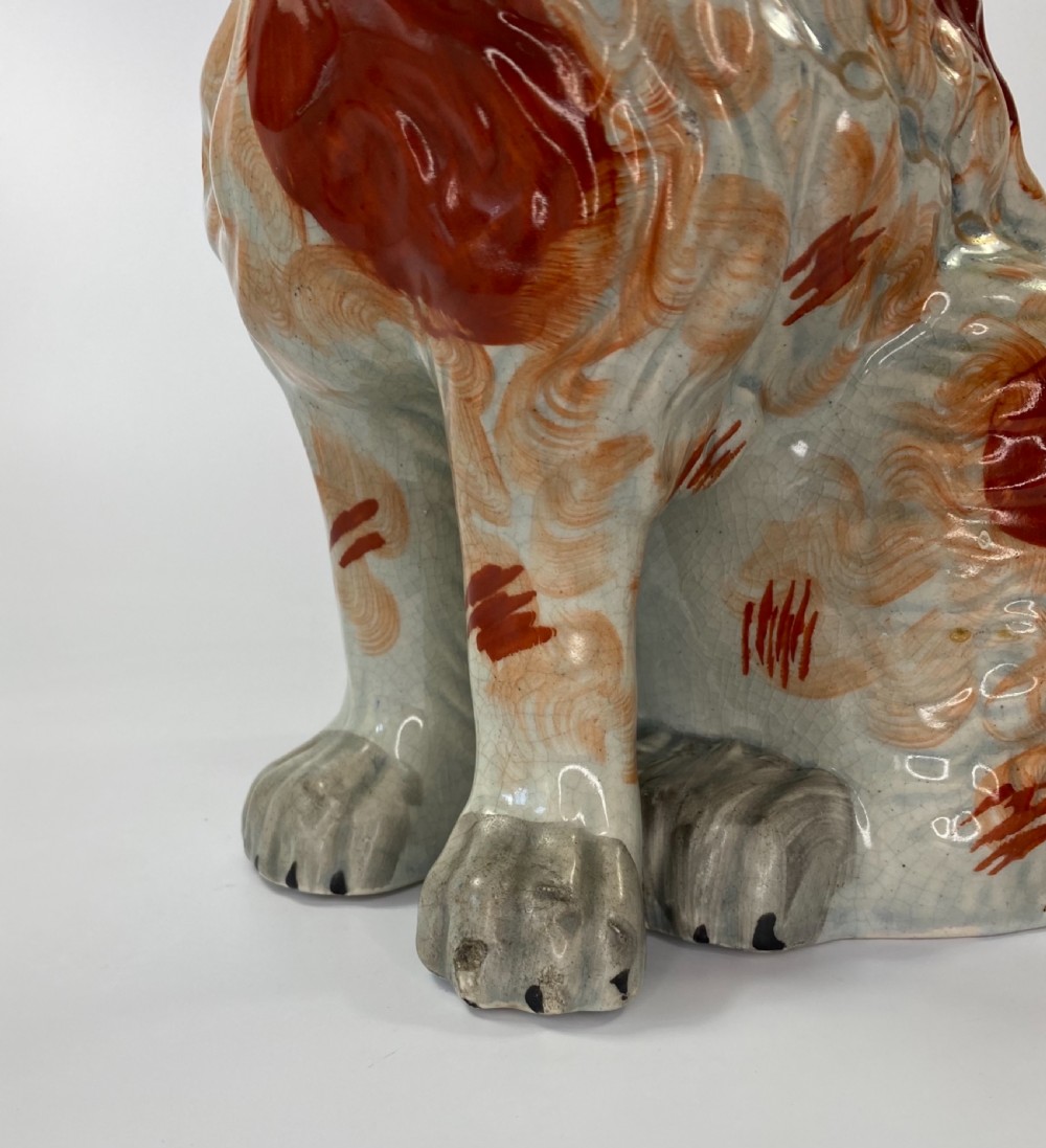 Rare pair of large Staffordshire Spaniels, c. 1840. View XII