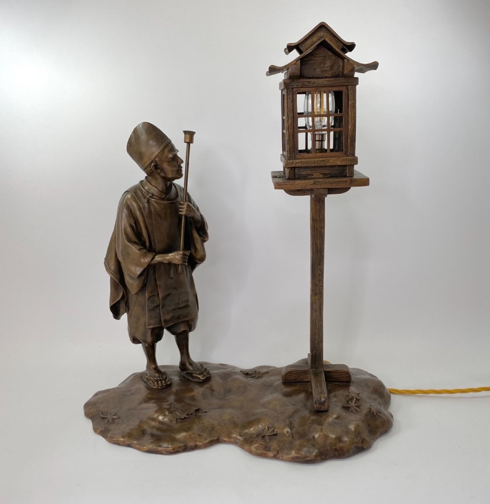 Japanese bronze okimono lamp. Yoshitani, Meiji Period. View II