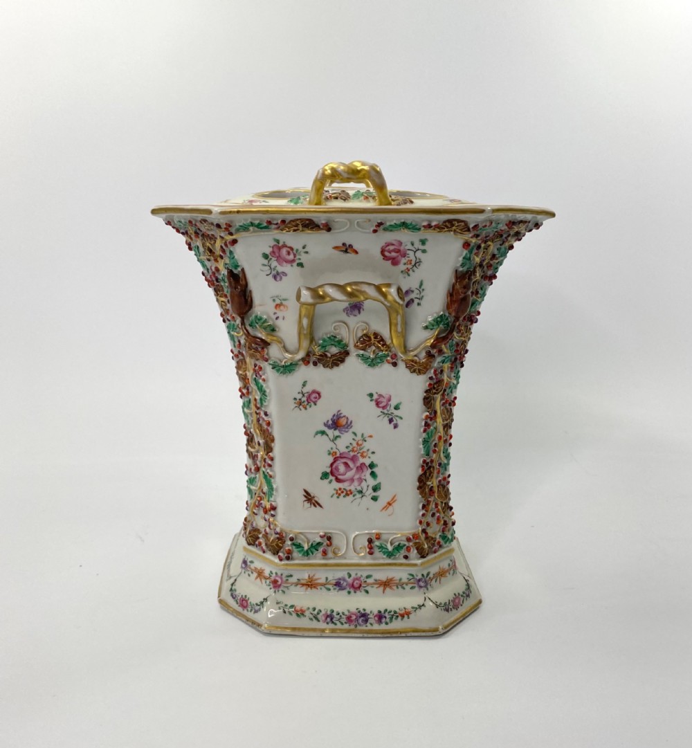 Pair Chinese porcelain bough pots & covers, c. 1760. Qianlong Period. View IV