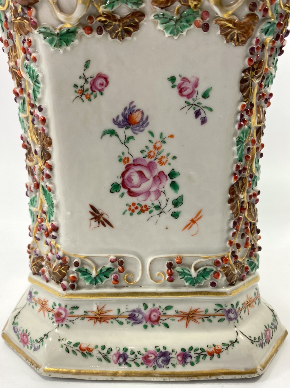 Pair Chinese porcelain bough pots & covers, c. 1760. Qianlong Period. View VII
