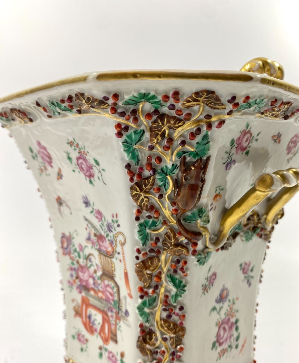 Pair Chinese porcelain bough pots & covers, c. 1760. Qianlong Period. View VIII
