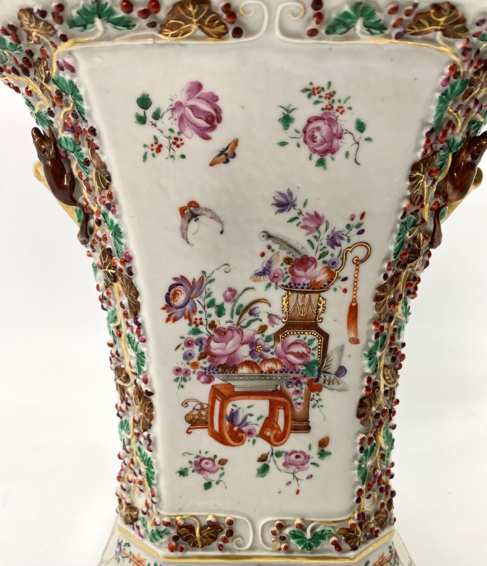 Pair Chinese porcelain bough pots & covers, c. 1760. Qianlong Period. View IX