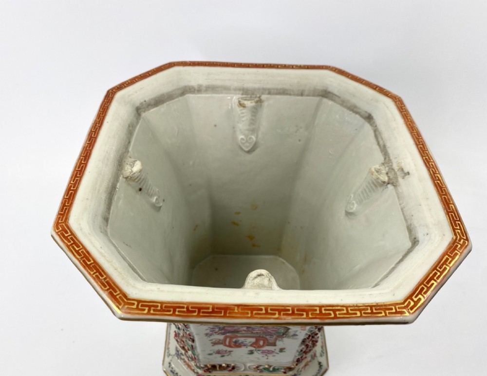 Pair Chinese porcelain bough pots & covers, c. 1760. Qianlong Period. View X