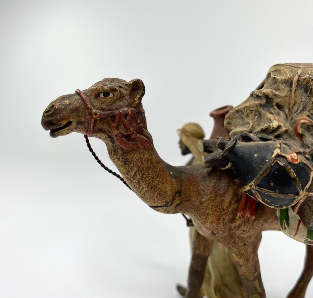 Franz Bergman bronze Arab & camel group, c. 1900. View V