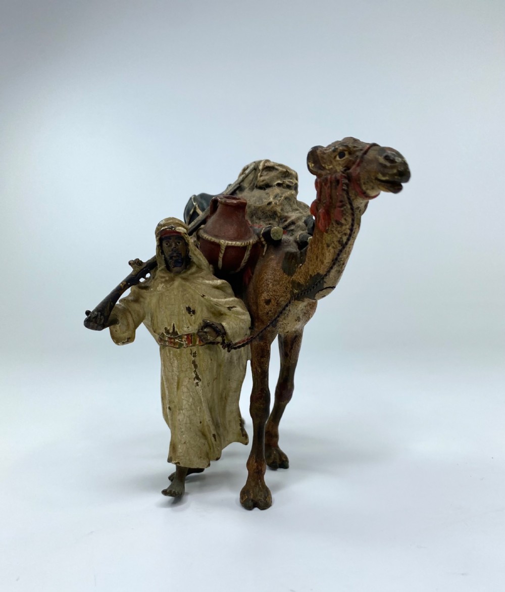 Franz Bergman bronze Arab & camel group, c. 1900. View VIII