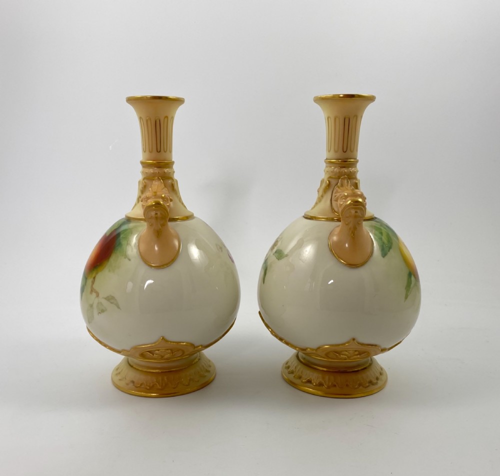 Pair Royal Worcester vases. Fruit, signed F. Parker, d. 1906. View II