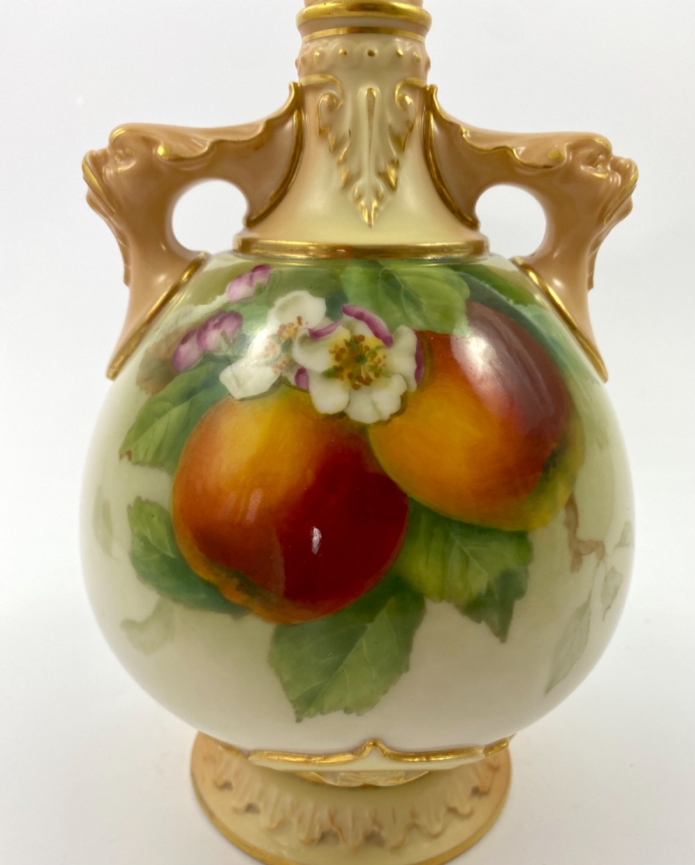 Pair Royal Worcester vases. Fruit, signed F. Parker, d. 1906. View IV